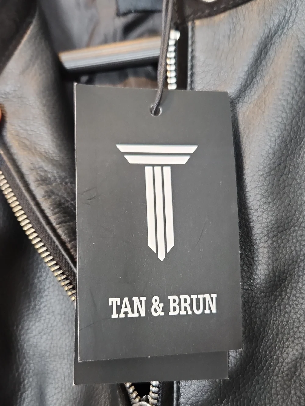 NWT‎ Tan & Brun Genuine Leather Moto Jacket In Black Size Large 40